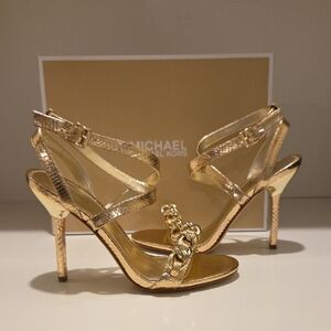 Michael Kors Gold Metallic Chain Strap Stiletto Sandals